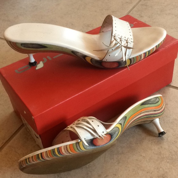 Fornarina leather fringe sandal rainbow wood sole
